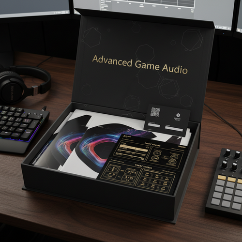 Premium black course box opened showing printed guides, access card with QR code, and cheat sheets